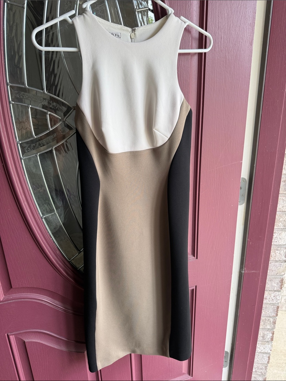 Maggy London Cream, Taupe & Black Colorblock Midi Dress
